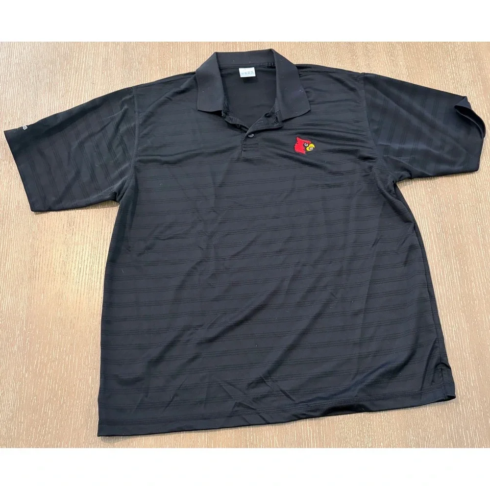 Adidas Louisville Cardinals Mens Large Black Striped Performance Golf Polo Shirt